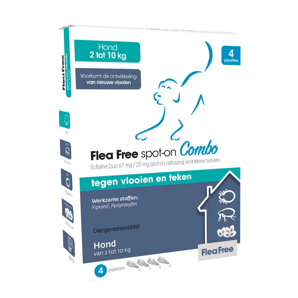 Flea Free Spot-on Combo Anti Vlooien En Teken Druppels Hond 2-10 Kg 3 Flea Free Spot-on Combo Anti Vlooien En Teken Druppels Hond 2-10 Kg